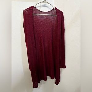 Burgundy Long Cardigan. See through material. Size S.